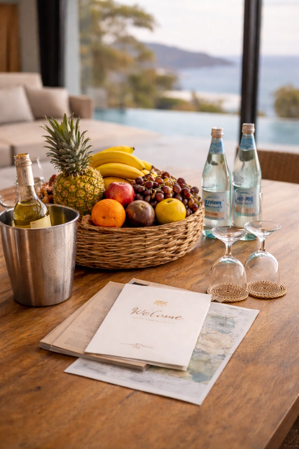 Eleganter Willkommenstisch für Gäste in einer hochwertigen Unterkunft auf Madeira