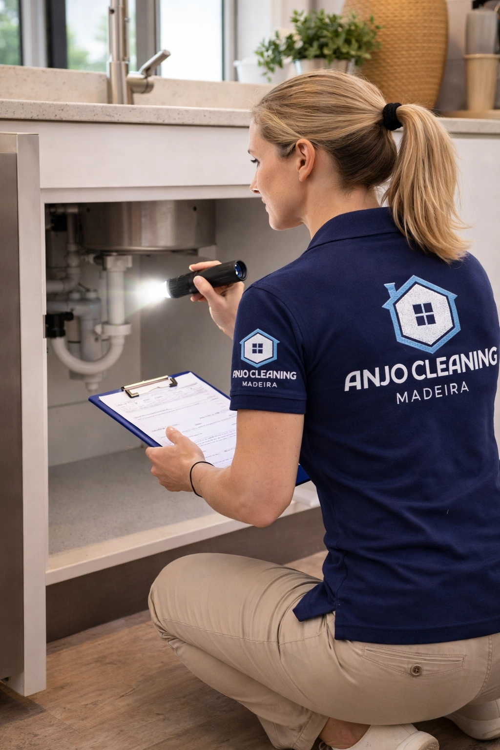 Collaboratrice effectuant un contrôle structuré dans une propriété haut de gamme